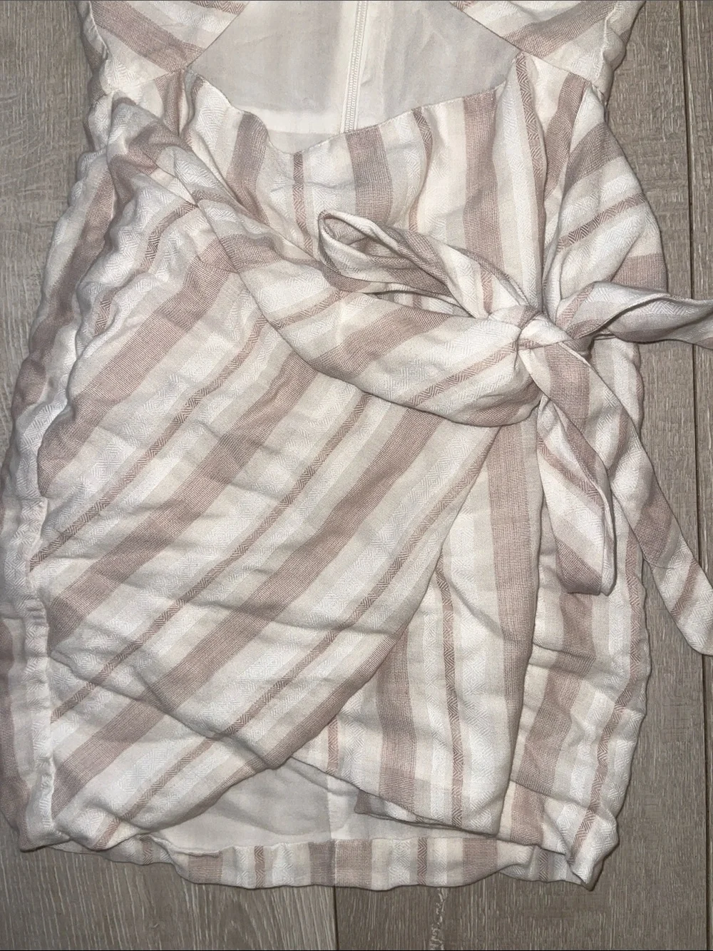 MAJORELLE linen Striped Cutout Wrap Dress in Beige White XXS